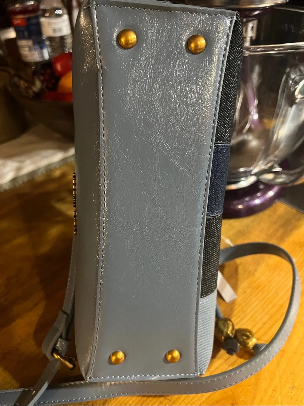 Steve Madden Patchwork Denim Satchel in Light Blue and Dark Blue